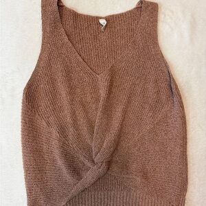 Brown Knit Twist Front Tank Top